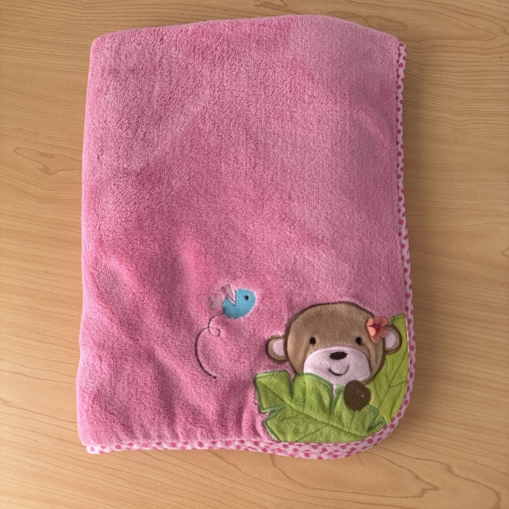 Garanimals Baby Blanket Brown Monkey Blue Bird Green Leaves Flower Trim‎ Lovey